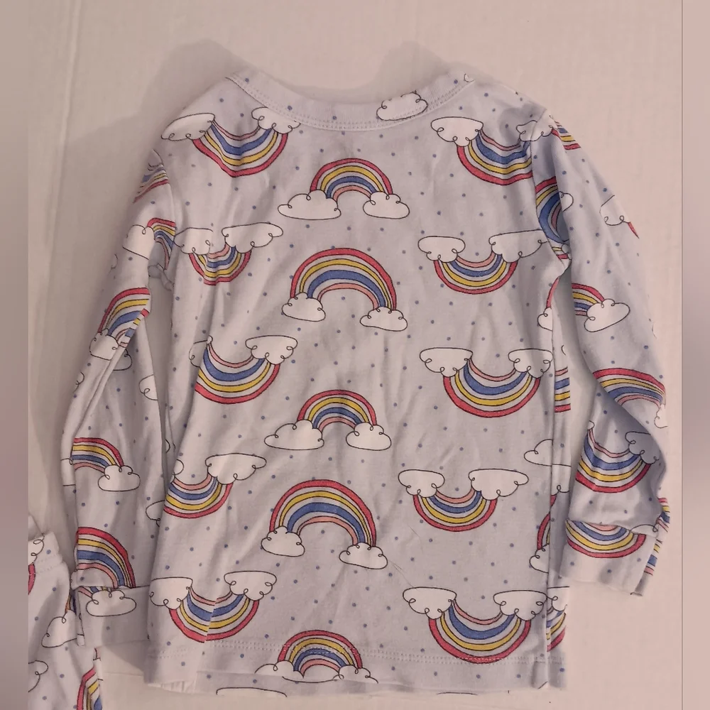 GAP Rainbow Polka Dots Clouds Print Pajama Set Long Sleeve Pants Soft pjs